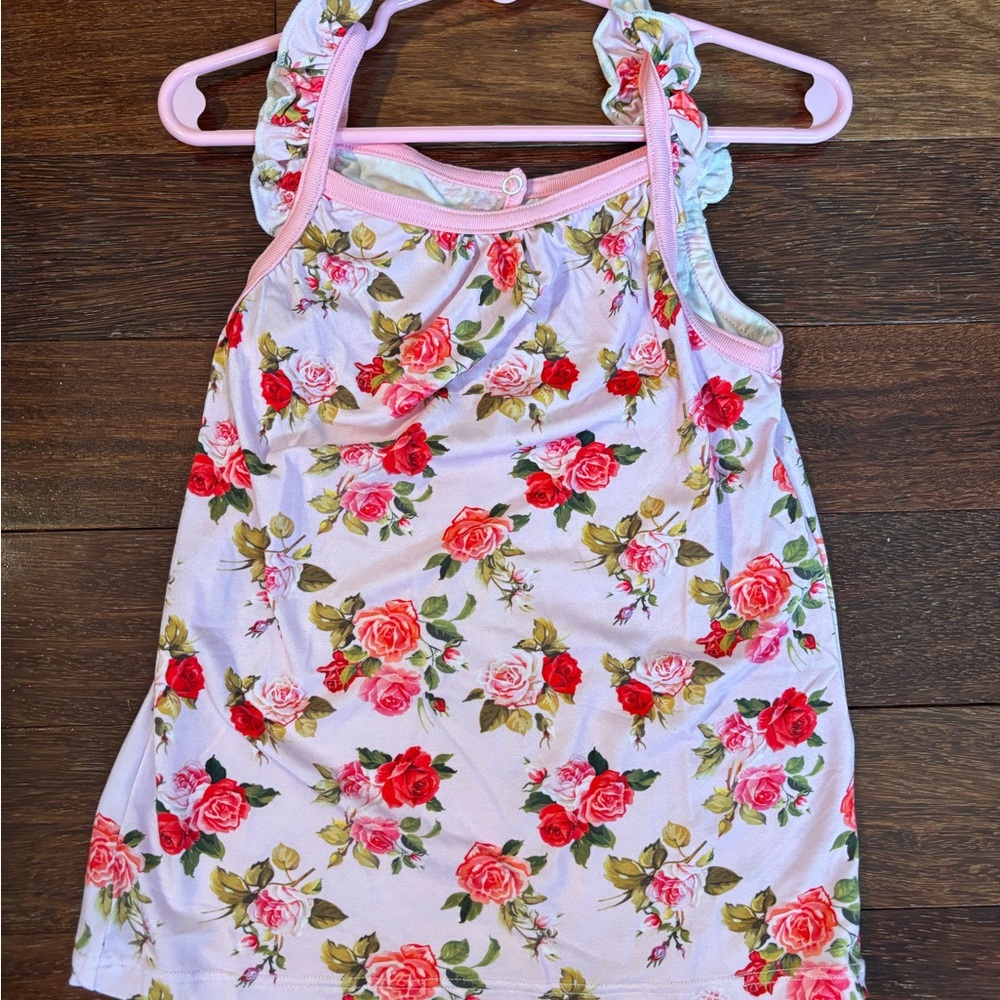 Bestaroo Bamboo Pink Floral Tank Top with Rose Print
